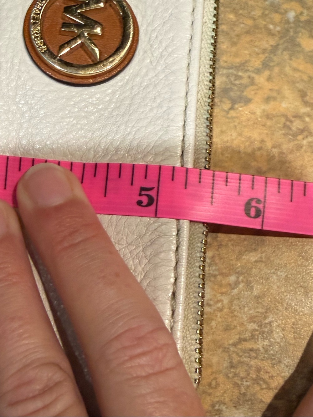 Michael Kors Leather Wristlet, Cream and Green Two Tone - Picture 7 of 7